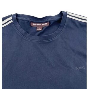 Michael Kors Mens Navy Blue T-Shirt with White Stripes Casual Top